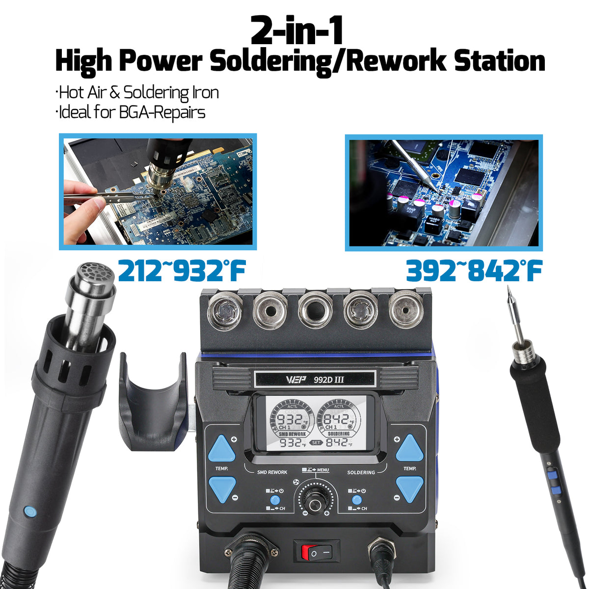 992D-III 2-in-1 Soldering & Hot Air Station
