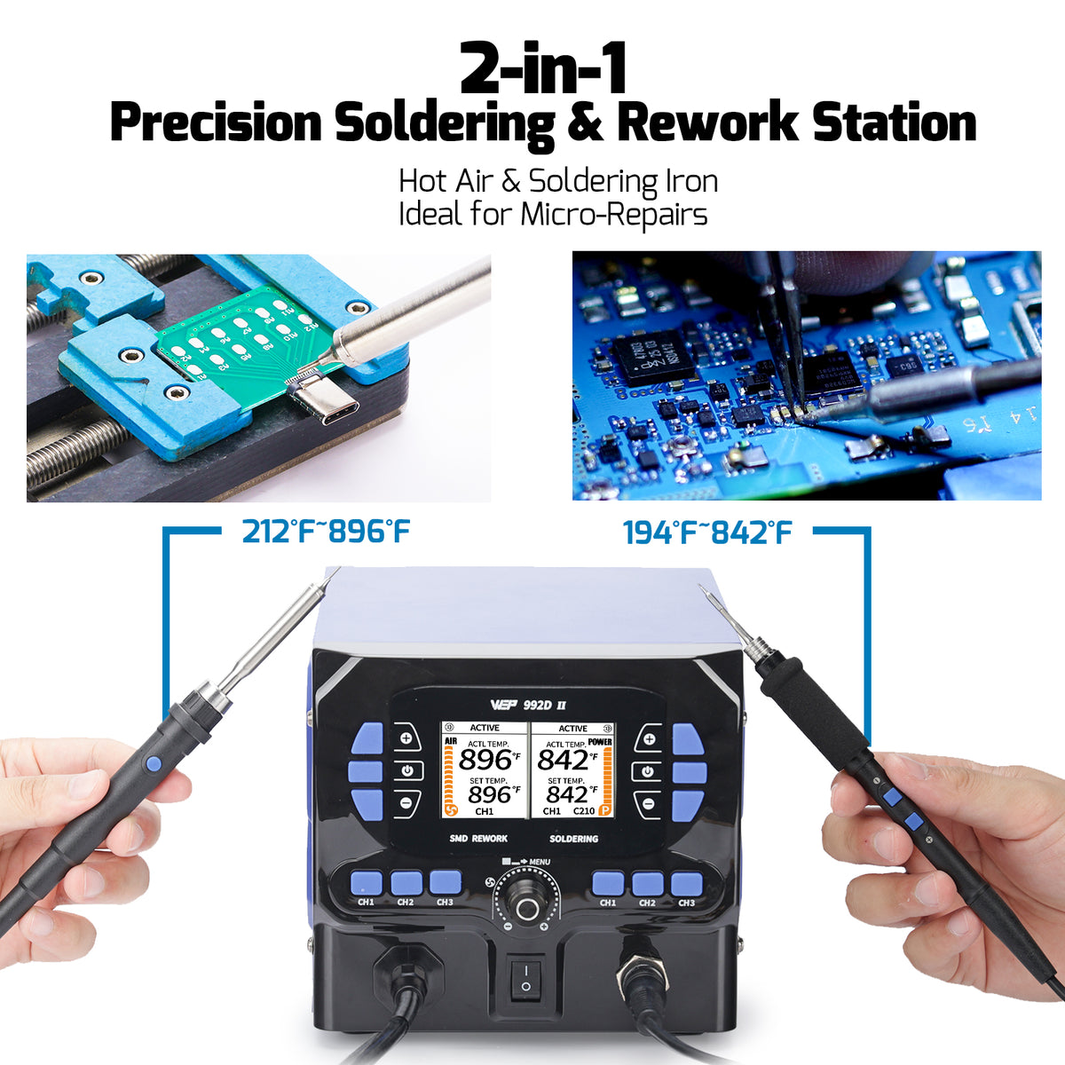 992D II 2-in-1 Soldering & Hot Air Pencil Station